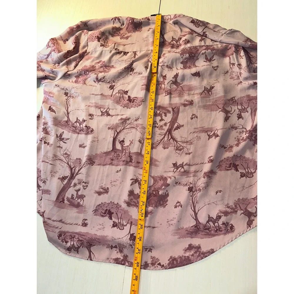 Disney Bambi Toile Print Roll Tab Sleeve Blouse Mauve Pink Plus Size 2